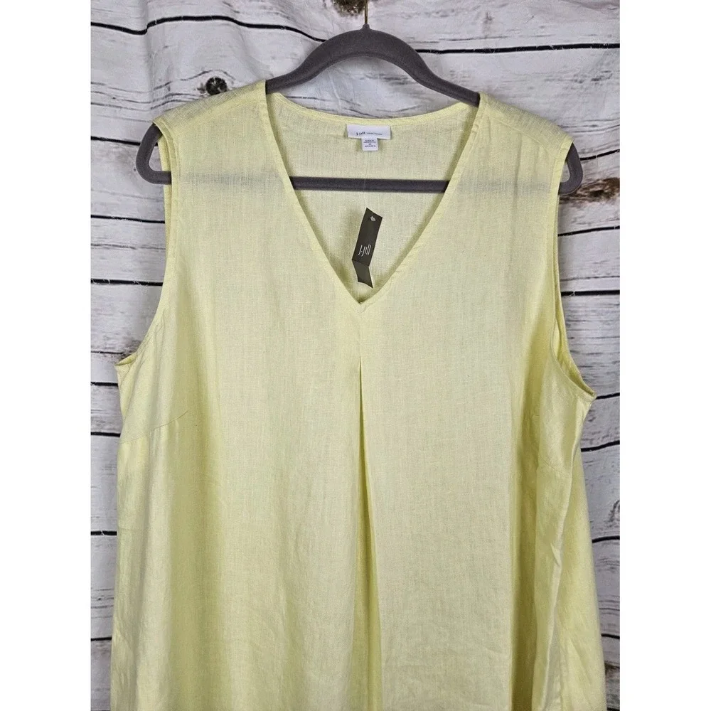 J Jill Love 100% Linen Dress 2X NEW Shift Limoncello Yellow Sleeveless Midi